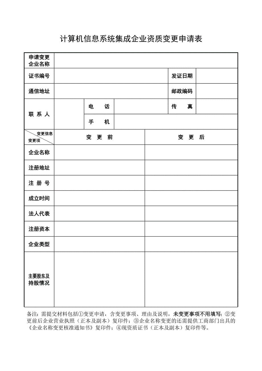 计算机信息系统集成资质变更申请表_第1页