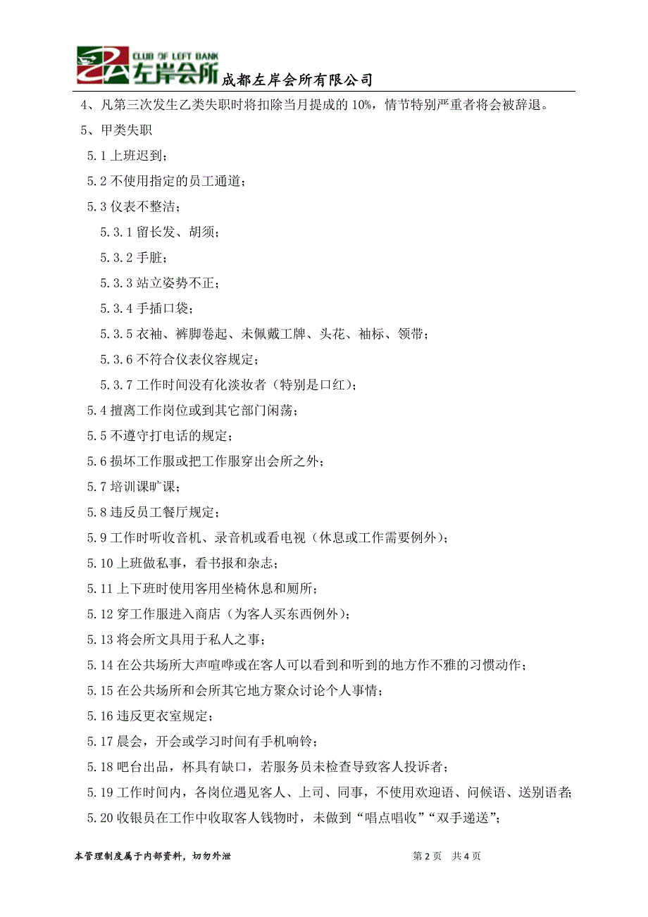 成都左岸会所奖惩处罚条例(试行)_第2页