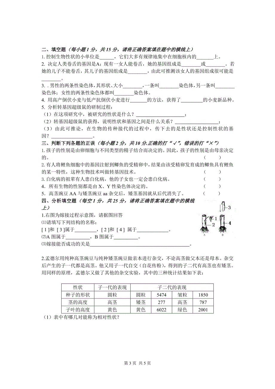 人教版 新课标 2012年八年级下生物期中考试试题_第3页