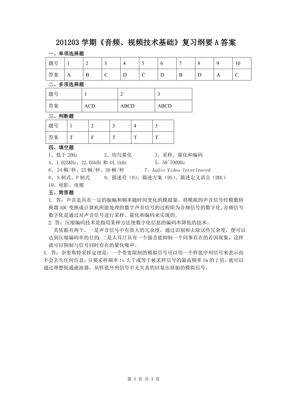 音频、视频技术基础复习纲要a_第3页