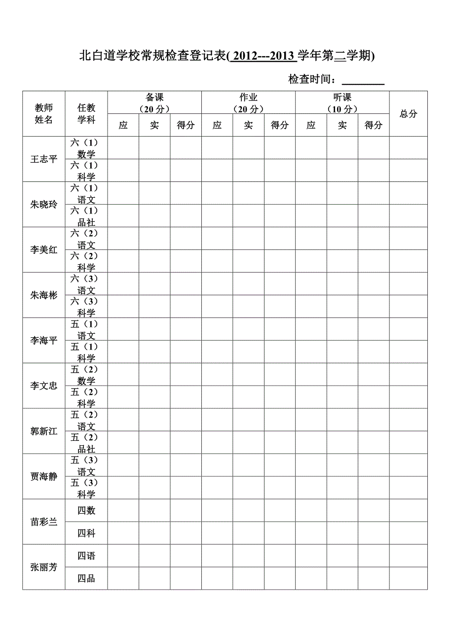 北白道学校常规检查登记表_第1页