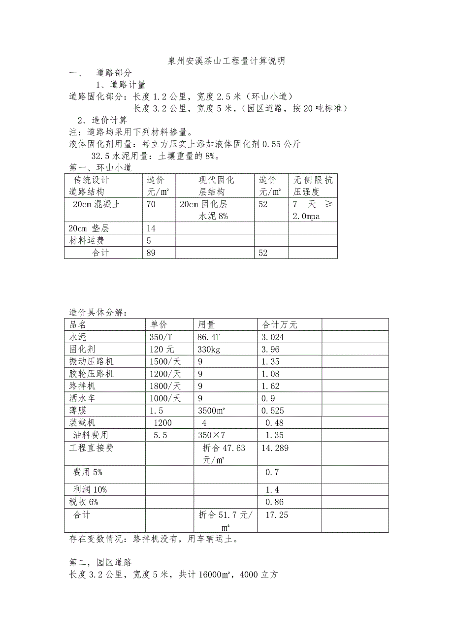 泉州安溪茶山工程量计算说明_第1页