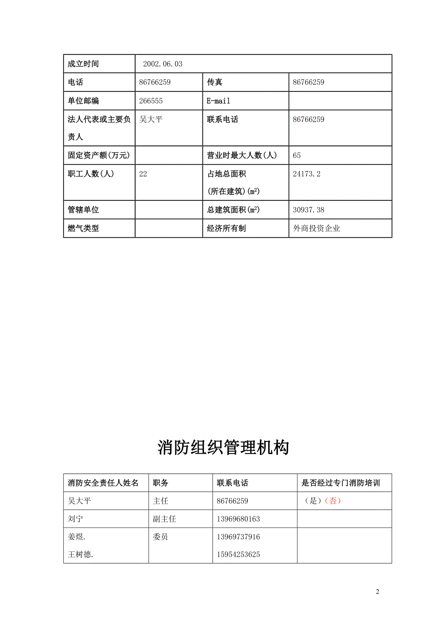 单位消防档案填写表格_第2页