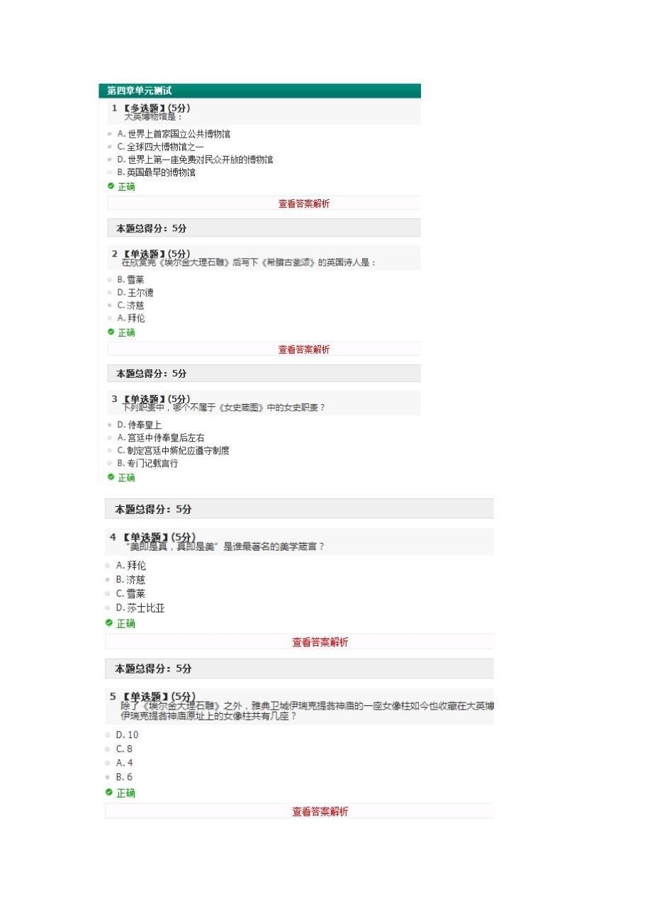 2018年知到智慧树世界著名博物馆艺术经典章测试期末答案_第5页