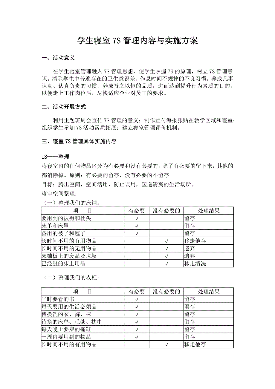 职高学生寝室7S管理内容与实施_第1页