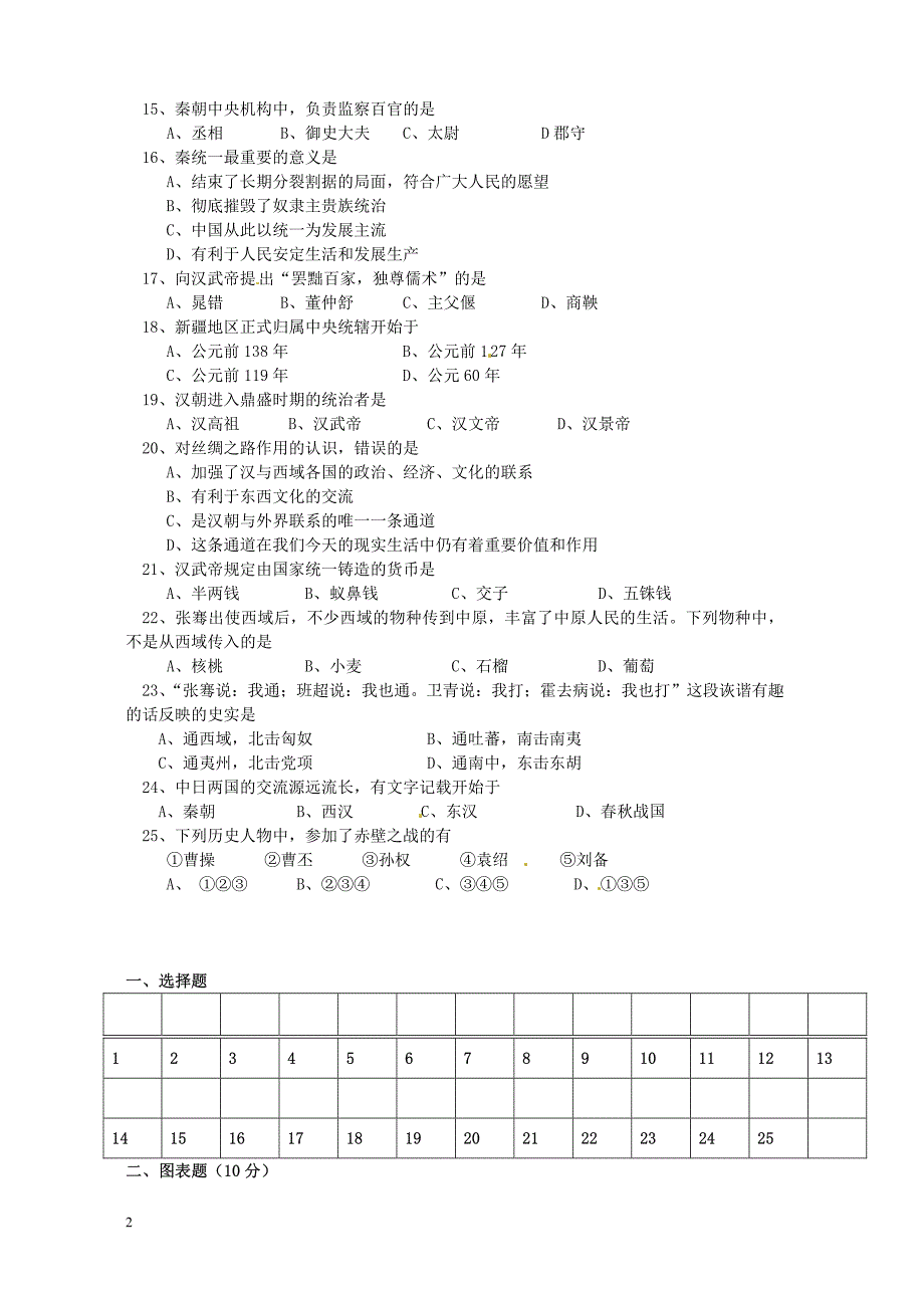 四川省都江堰市2012-2013学年七年级历史上学期期中试题(无答案) 新人教版_第2页