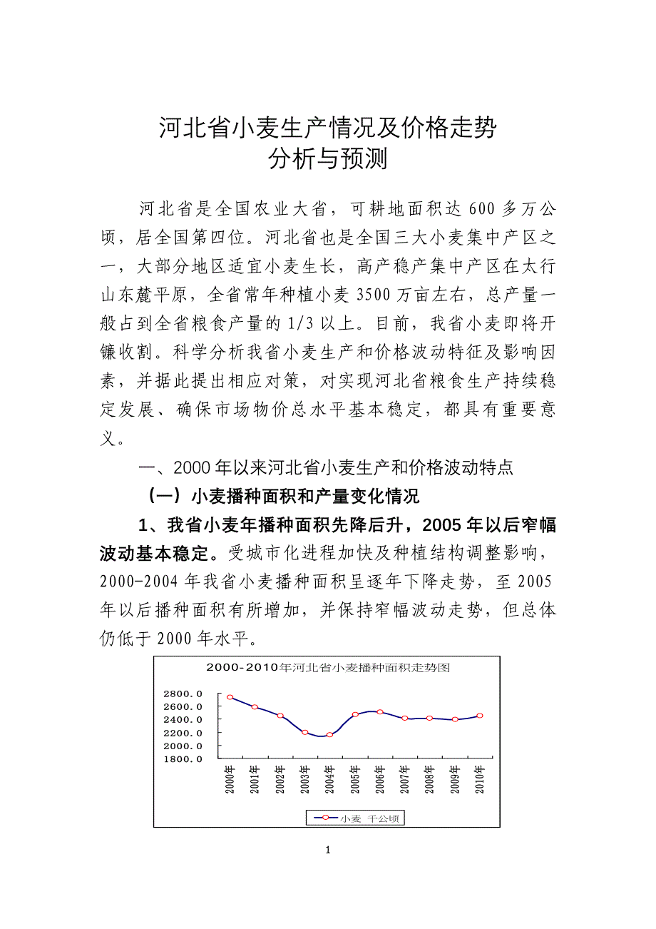 河北省小麦生产情况及价格走势分析与预测_第1页