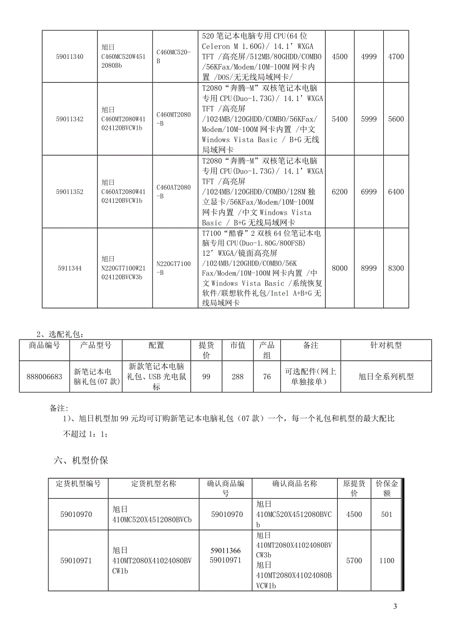 辽宁分区联想旭日笔记本暑促价格零售政策(20070718)_第3页