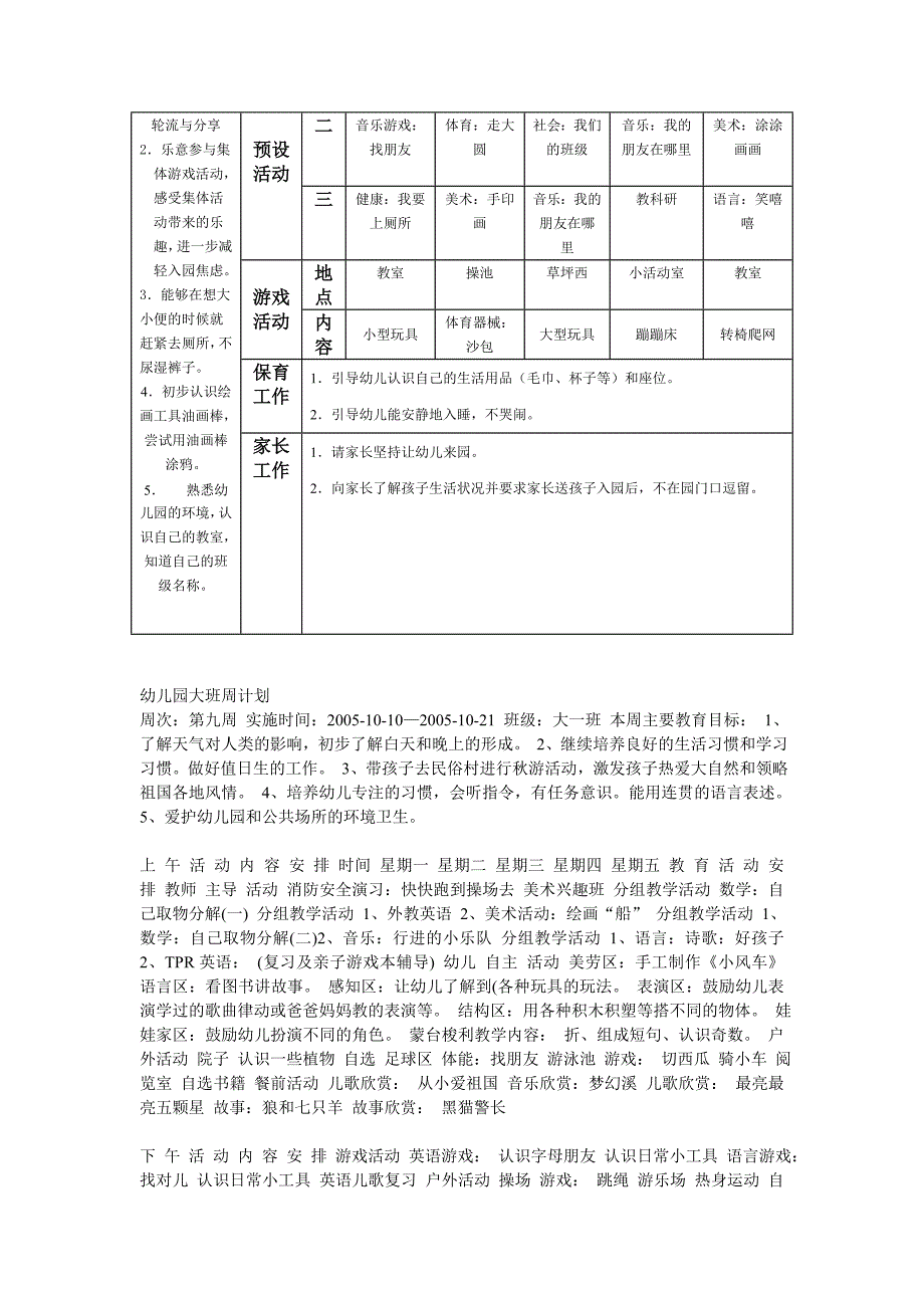 幼儿园大班周工作计划表_第4页