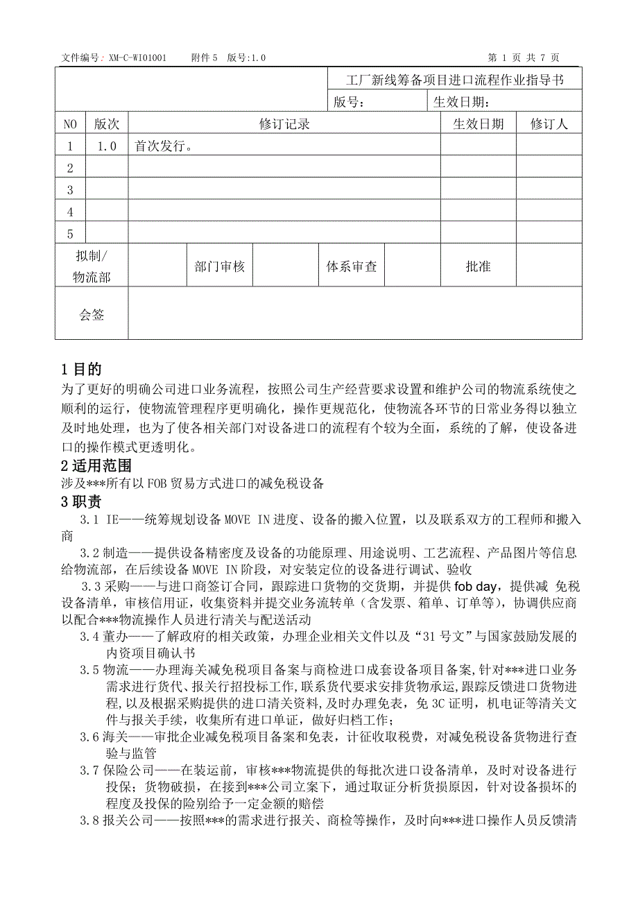 工厂新线筹备项目进口流程作业指导书_第1页