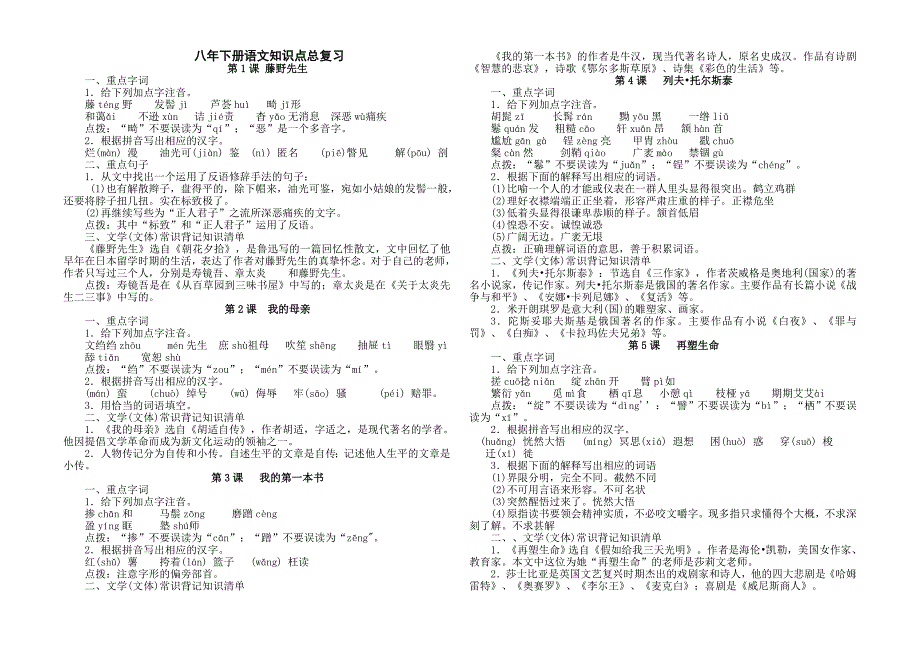 八年下册语文知识点总复习_第1页