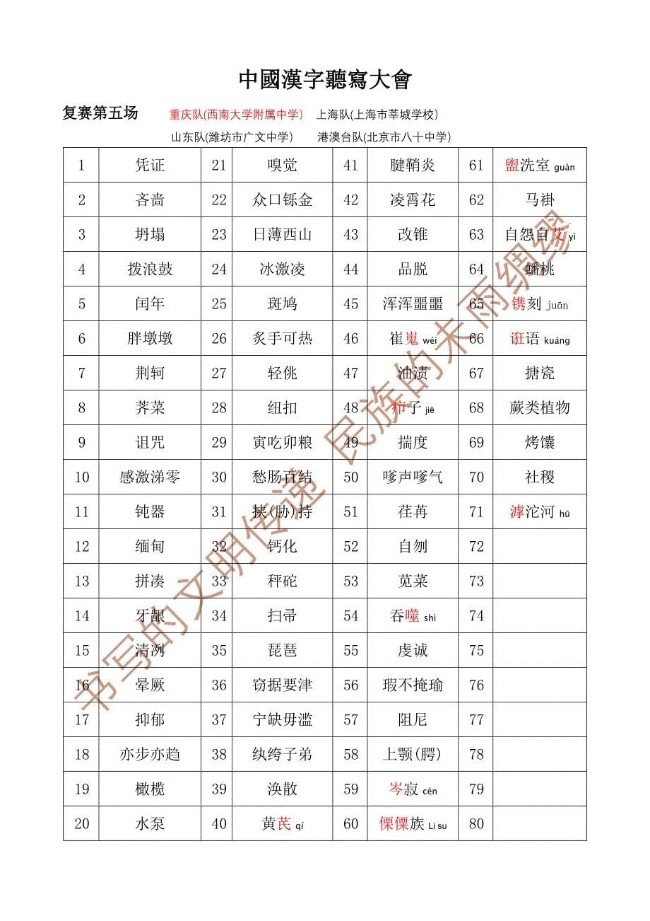 首届中国汉字听写大会13场比赛所有词语_第5页