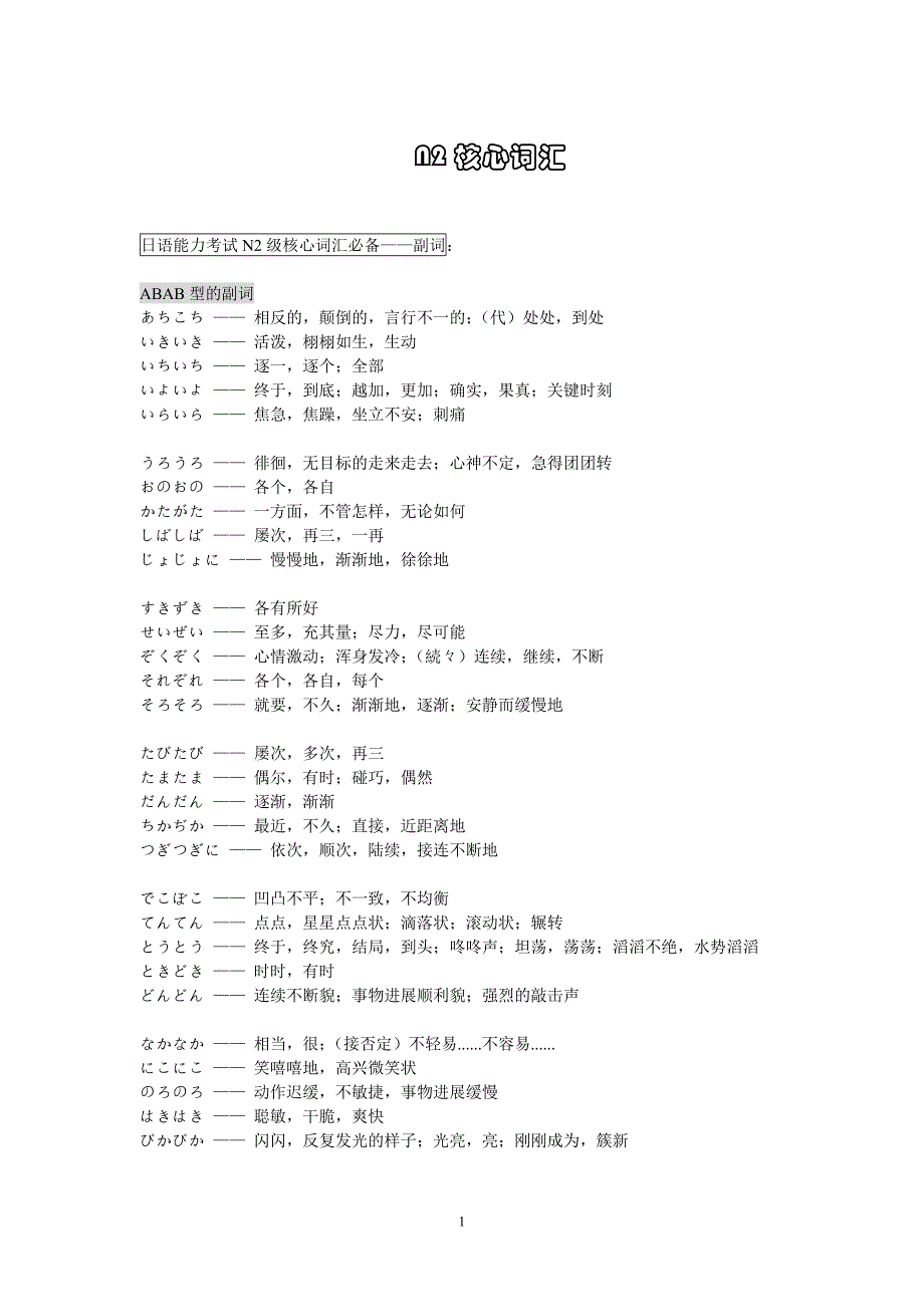 日语能力考试n2核心词汇_第1页