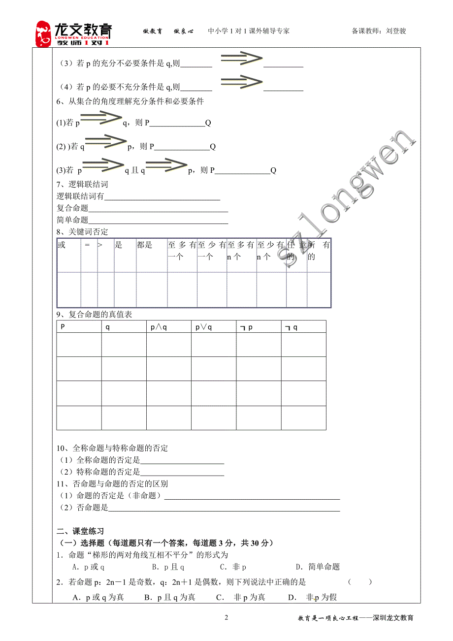 常用逻辑用语综合复习导学案_第2页