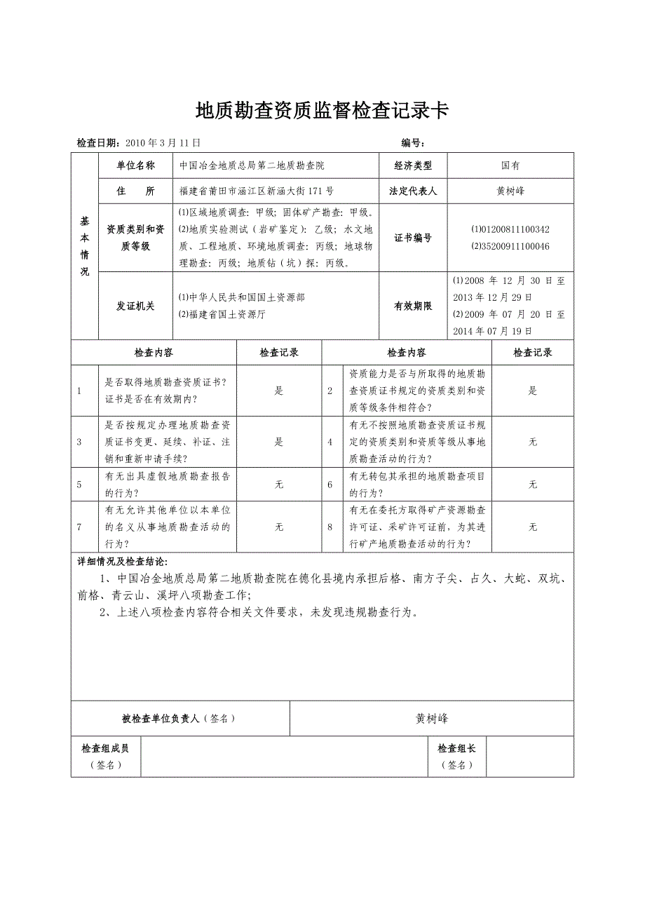 地质勘查资质监督检查记录卡(全)_第3页