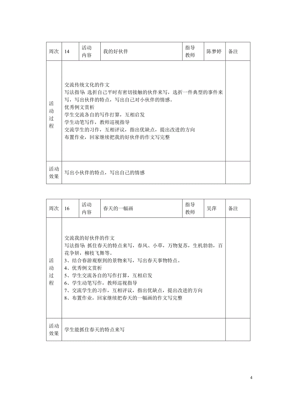 小学语文、音乐、美术兴趣小组活动记录表 2_第4页