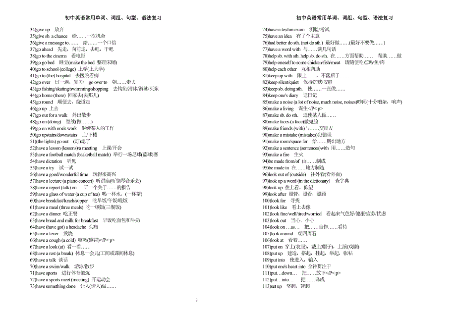 初中英语常用词组、句型、语法复习_第2页