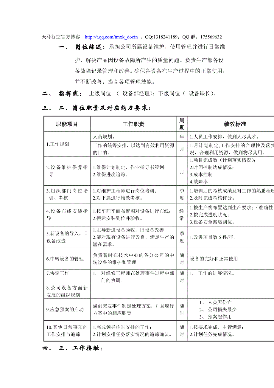 设备部课长岗位说明书_第1页