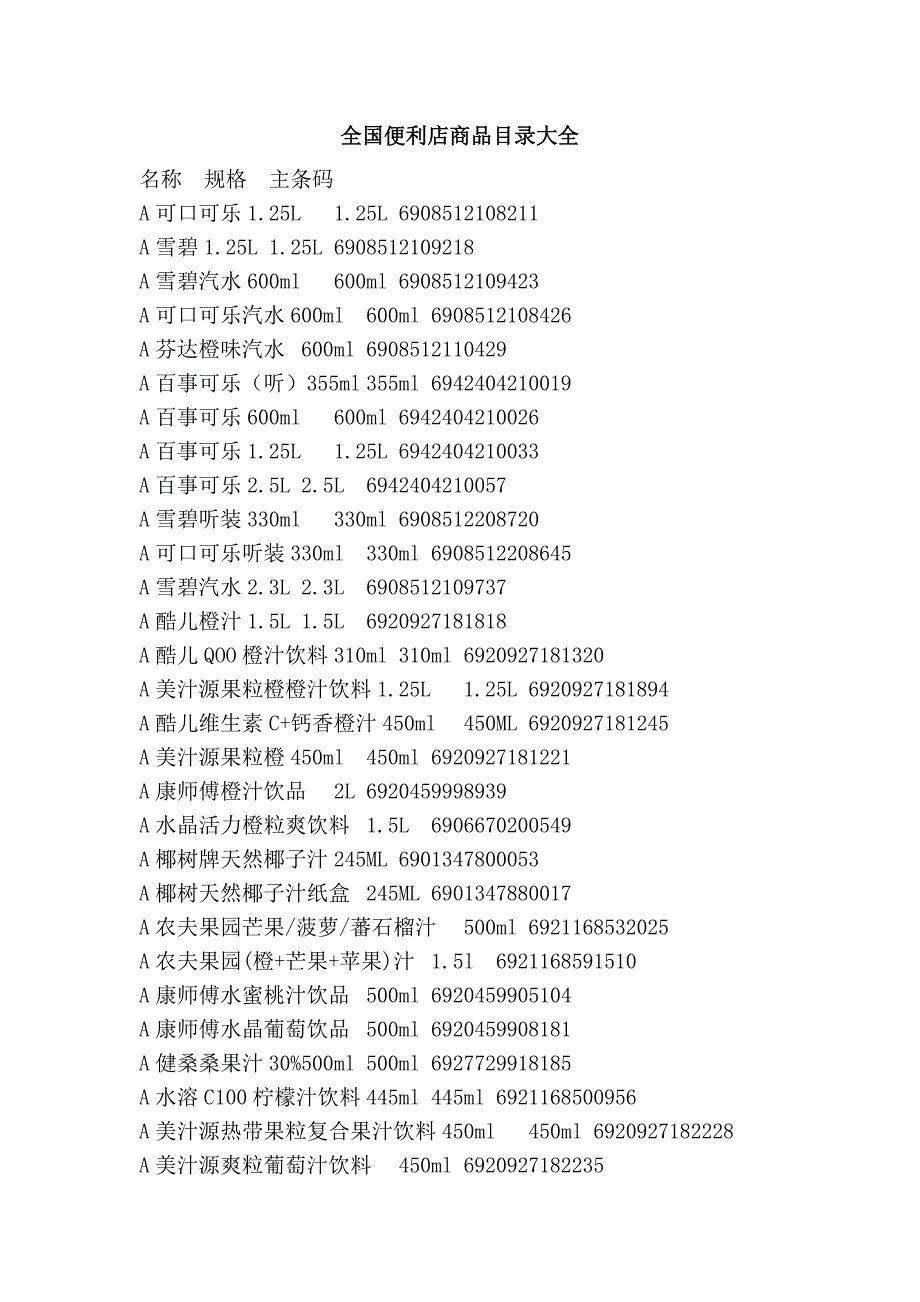 全国便利店商品目录大全_第1页