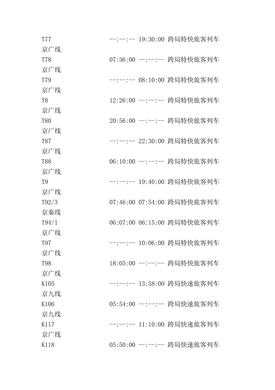 北京铁路局北京西站列车时刻表_第4页