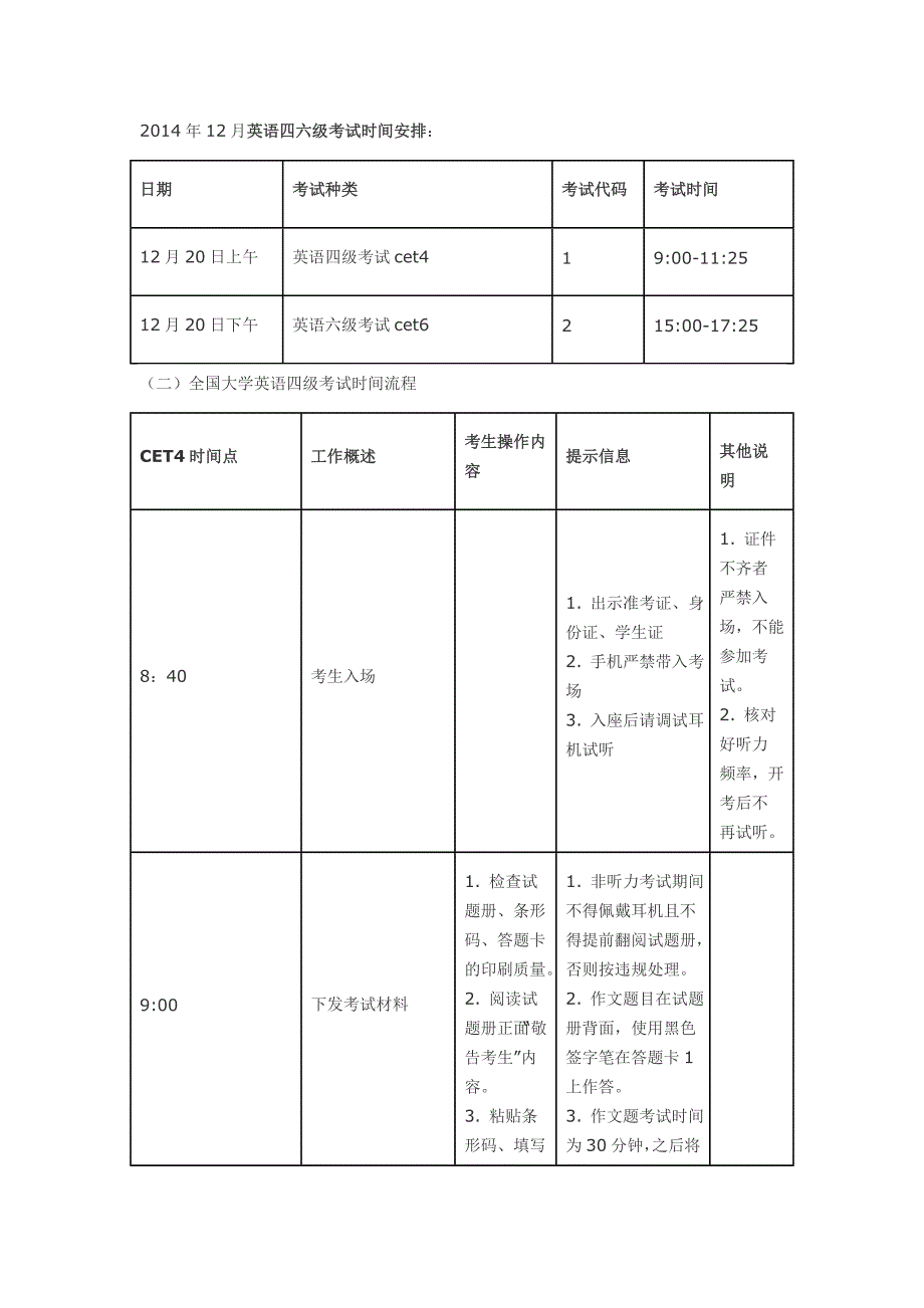 2014年12月英语四六级考试时间安排_第1页