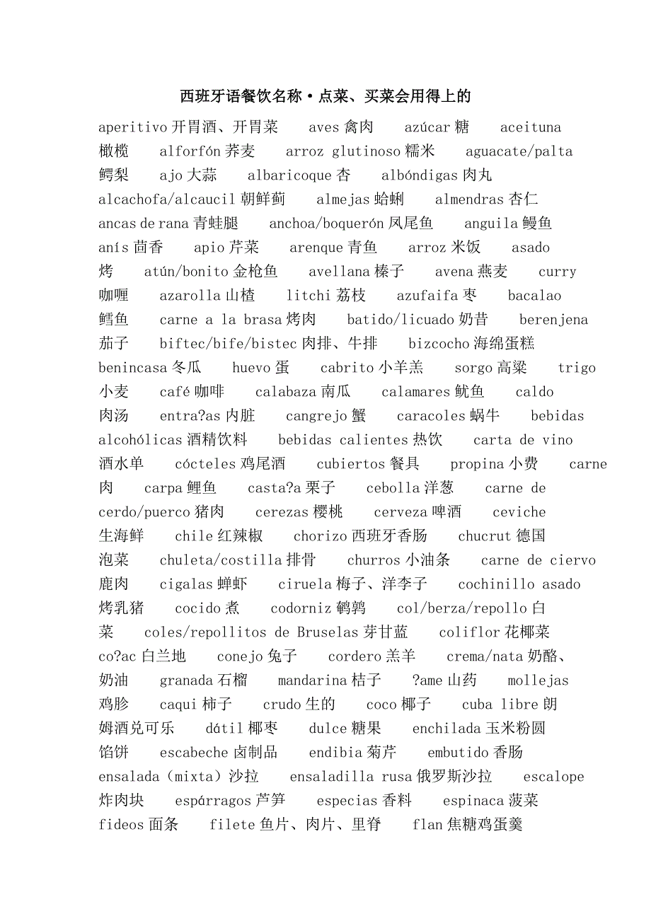 西班牙语餐饮名称点菜、买菜会用得上的_第1页