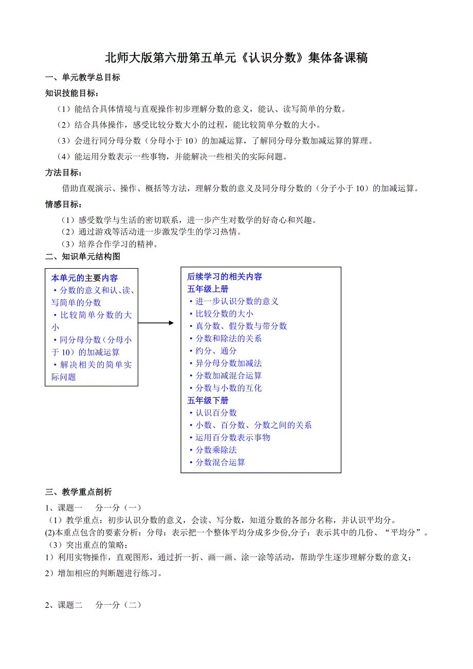 《认识分数》集体备课稿_第1页