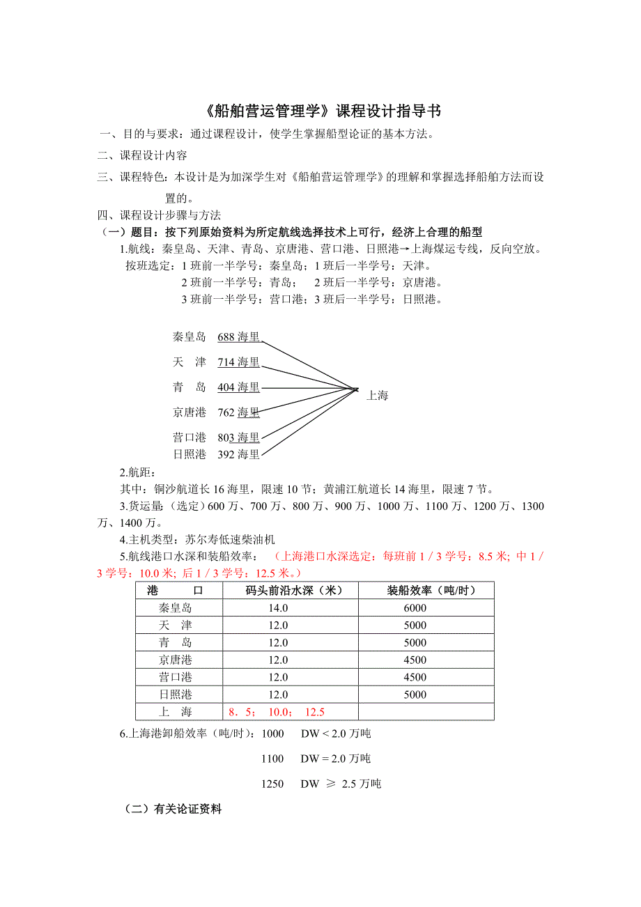 《船舶营运管理学》课程设计指导书_第1页