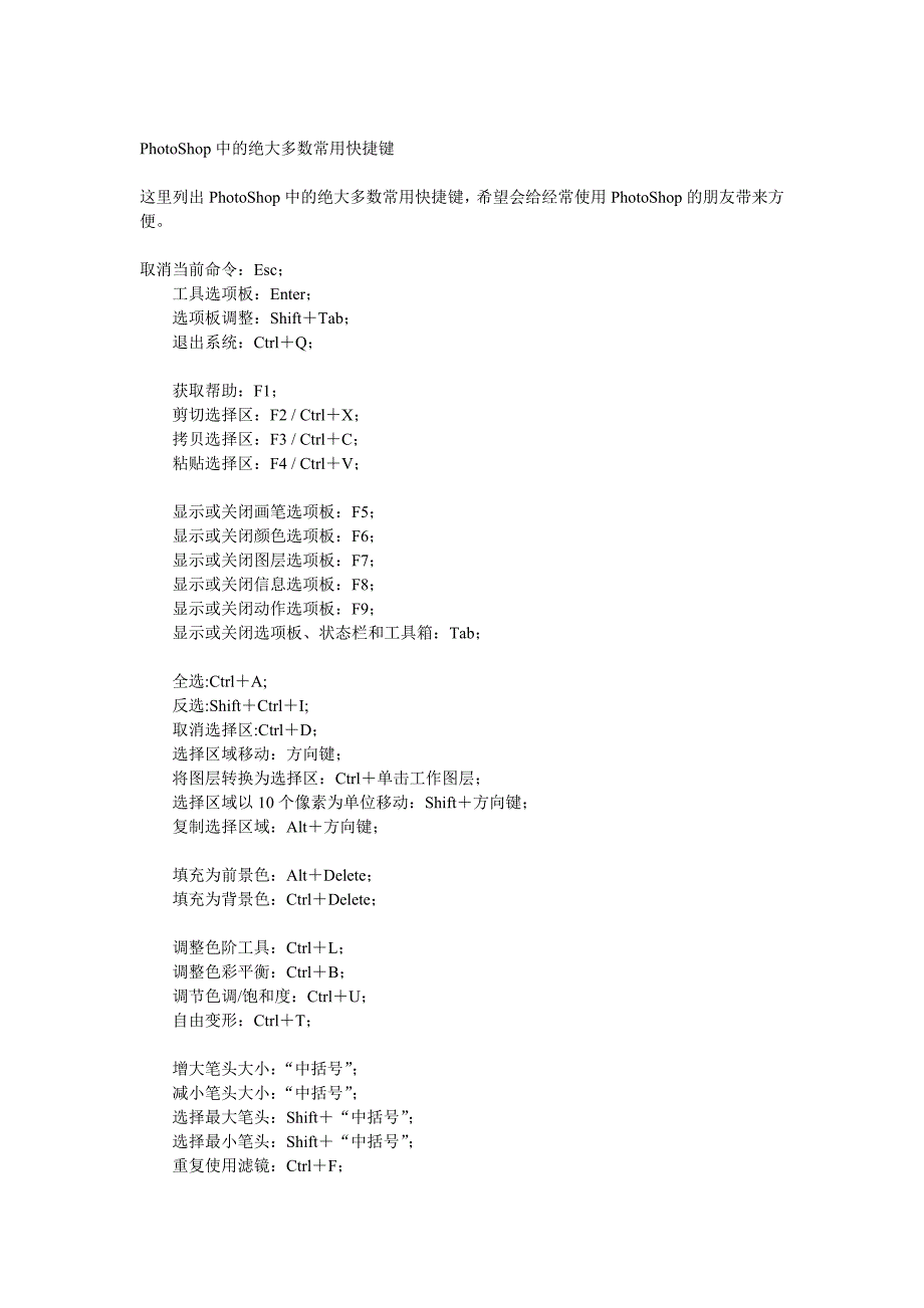 photoshop中的绝大多数常用快捷键_第1页