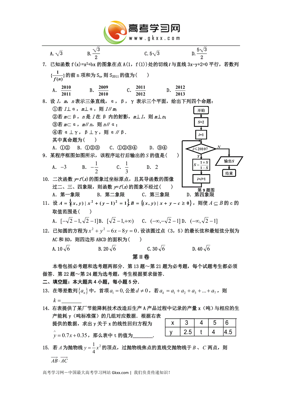 宁夏2011届高三第二次模拟考试(文数)_第2页