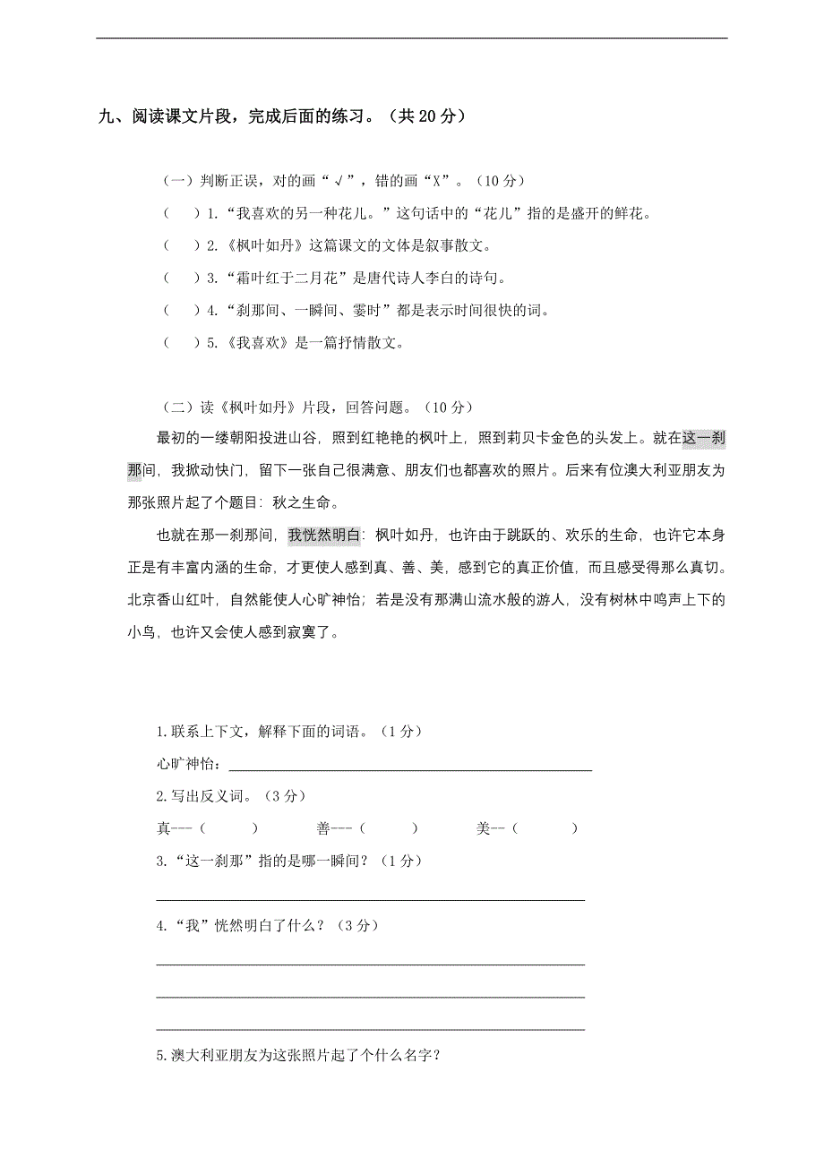 北师大版五年级上语文第四五单元试题参考_第4页