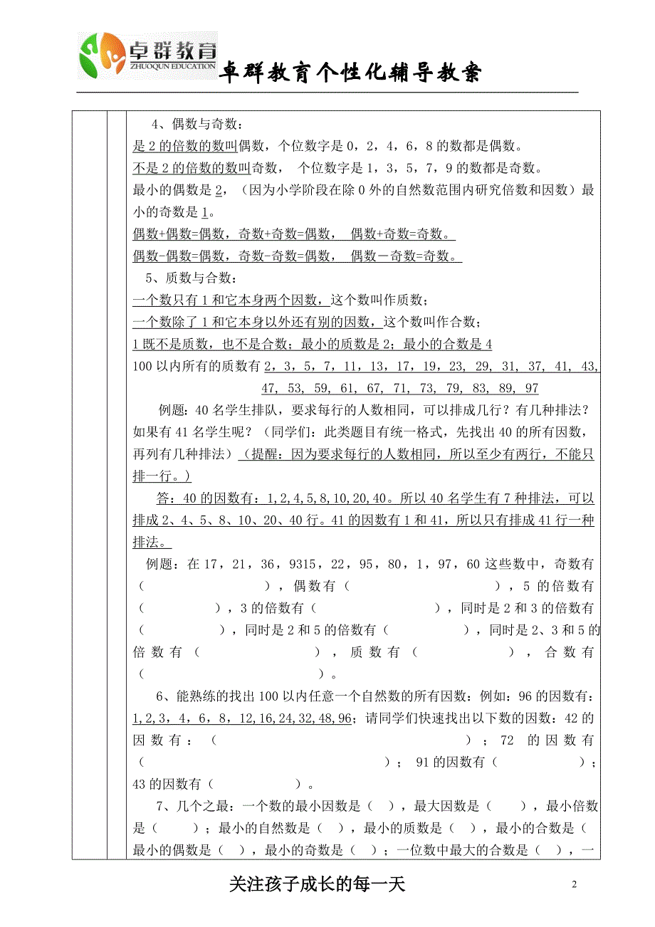 因数和倍数复习教案_第2页