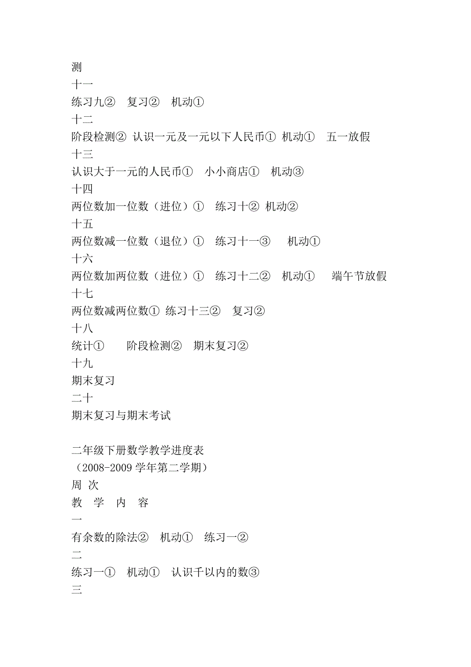 一年级数学教学进度表_第2页