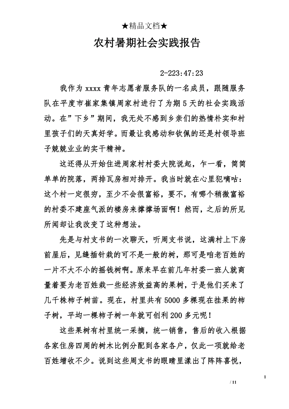 农村暑期社会实践报告精选_第1页