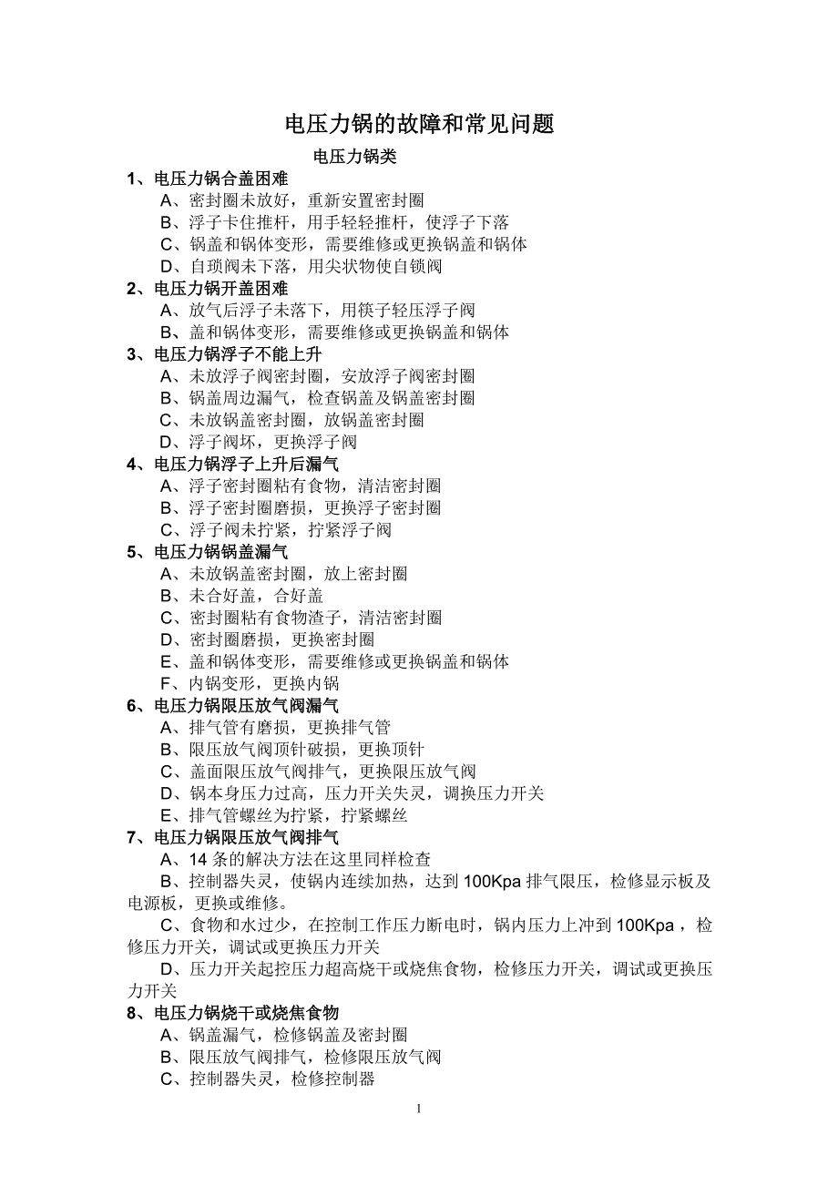 电压力锅的故障和常见问题_第1页