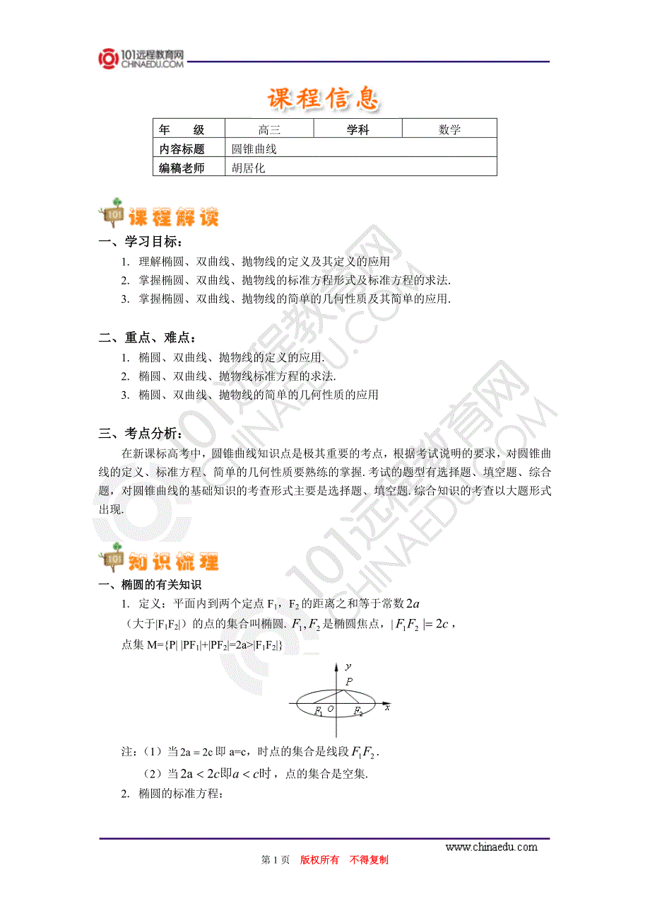 高考一轮复习圆锥曲线_第1页