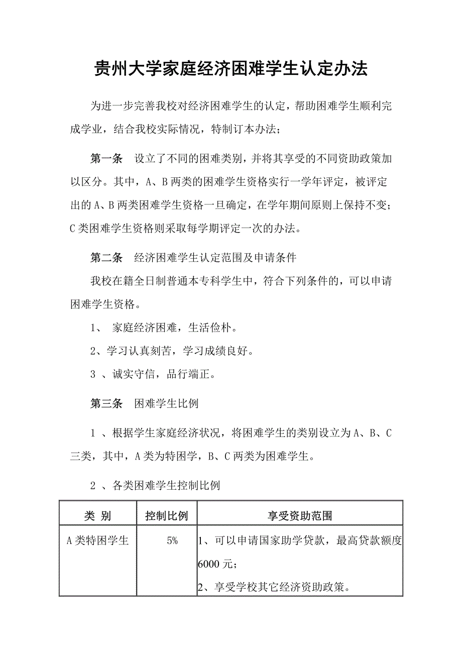 贵州大学家庭经济困难学生认定办法_第1页