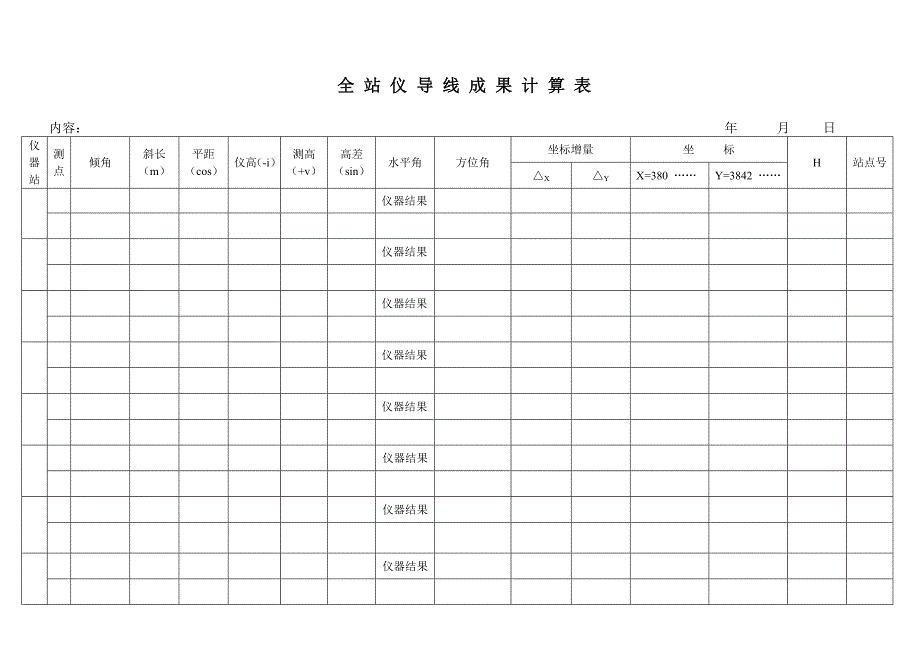 全站仪导线成果计算表_第1页