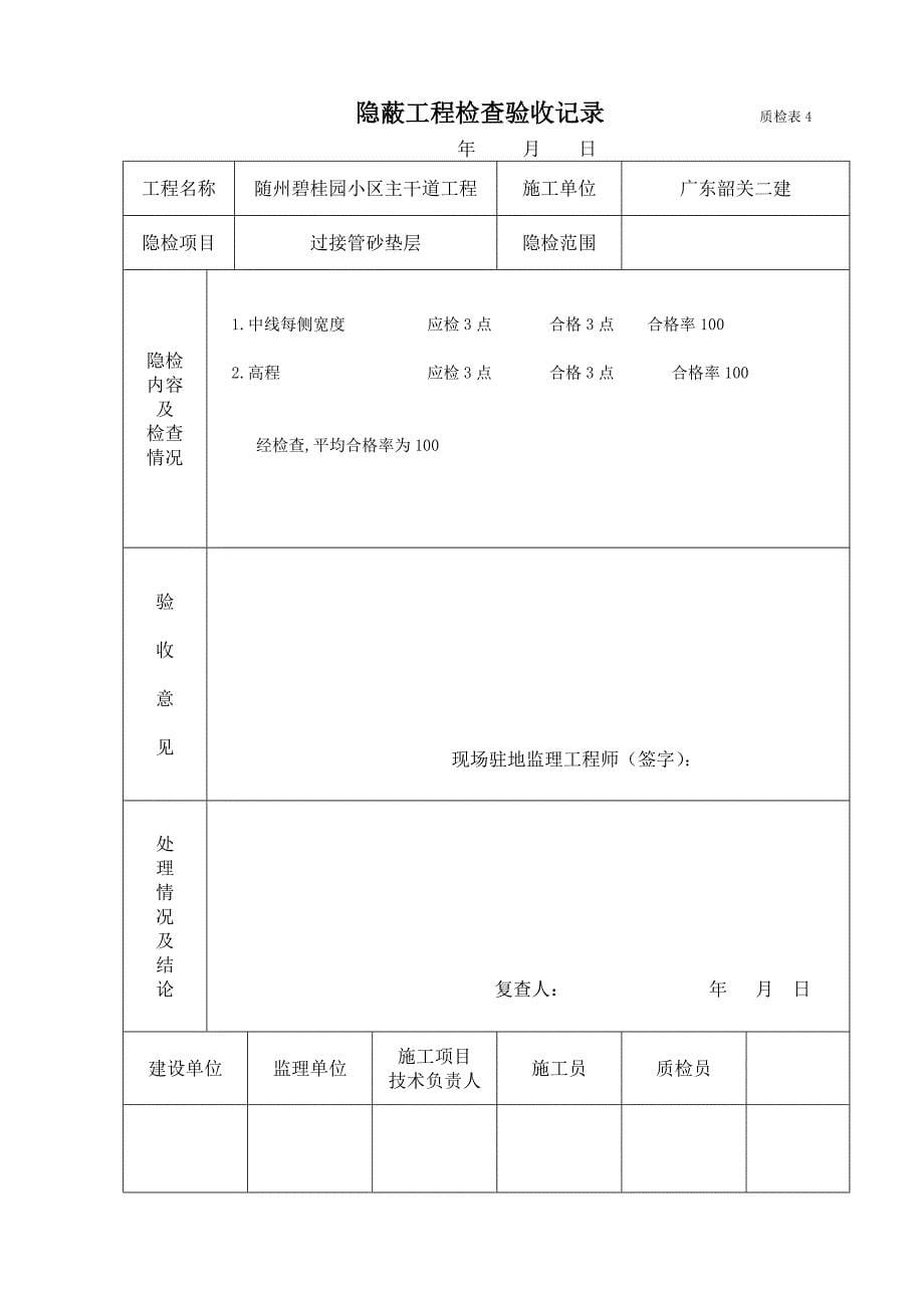 隐蔽工程检查验收记录(砂垫层)_第5页