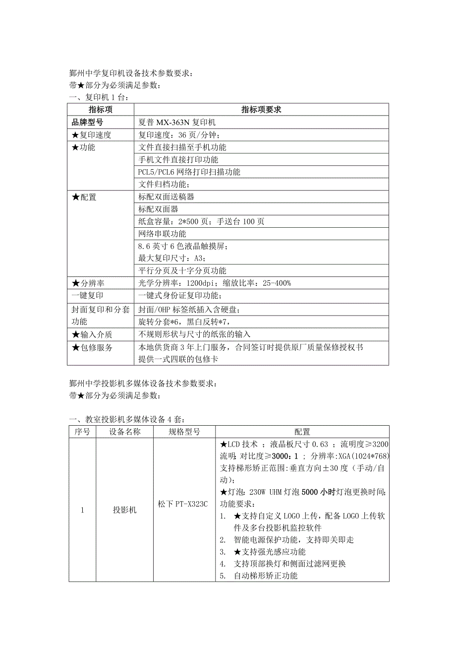 鄞州中学复印机设备技术参数要求_第1页