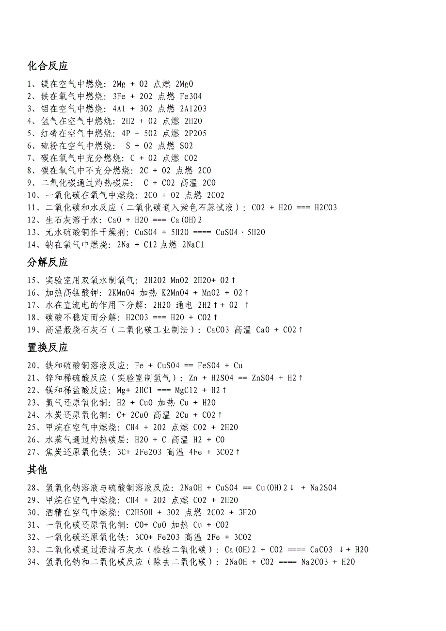 初三月考化学反应方程式总结_第1页