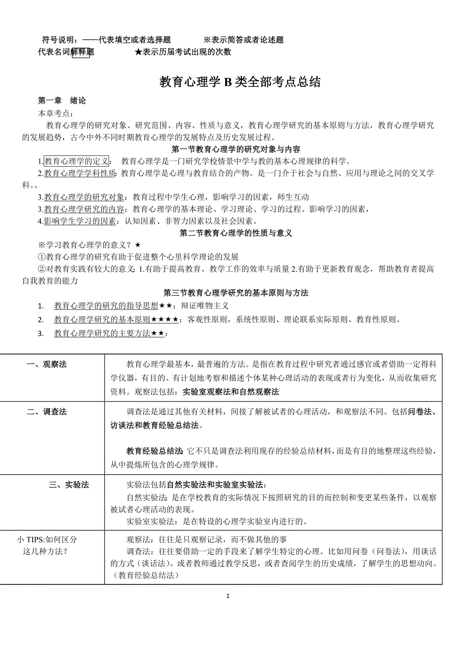 四川省教师资格考试教育学B和教育心理学B考试考点_第1页