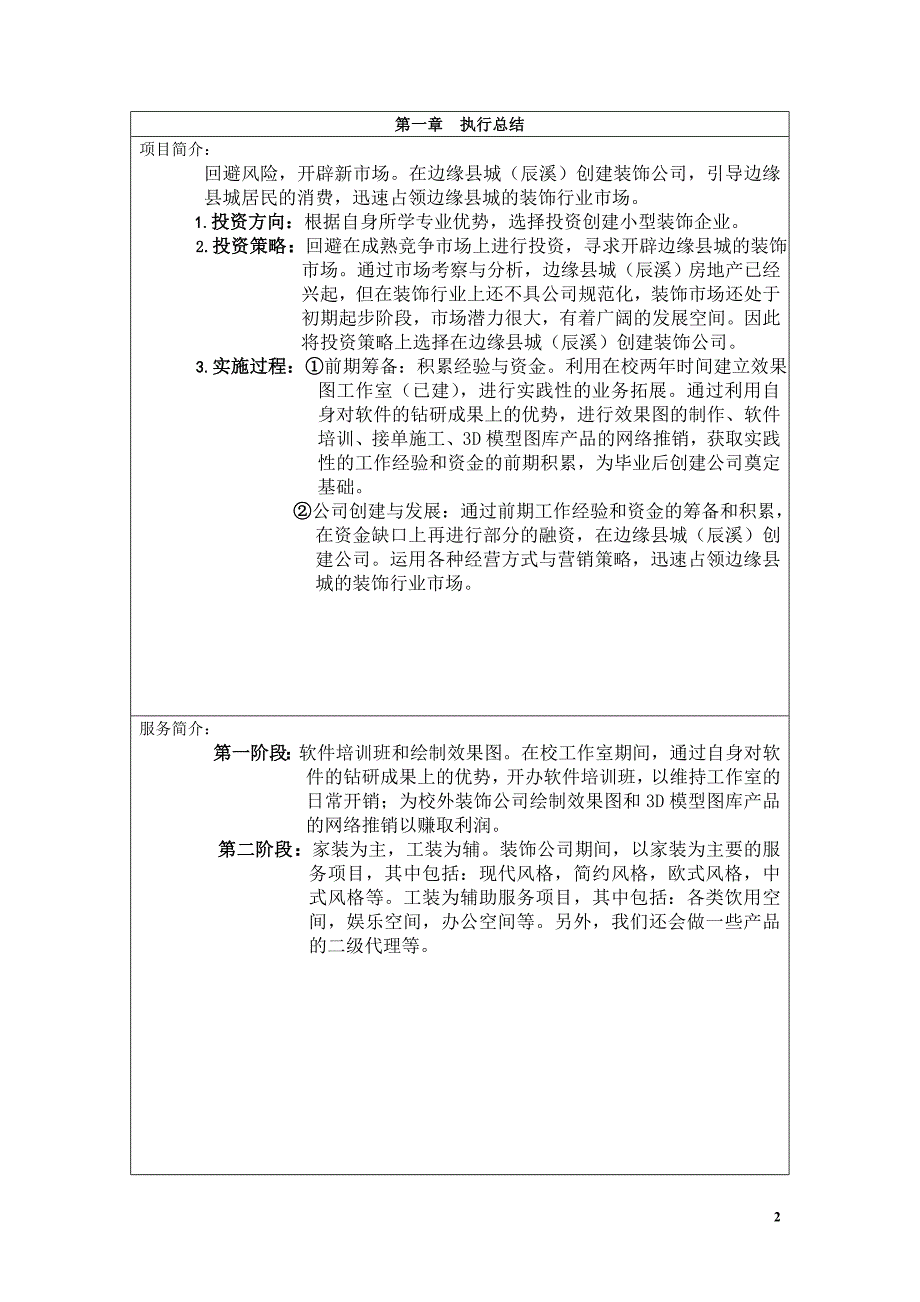 张泽文创业计划书--创建装饰公司的投资策划书1_第2页