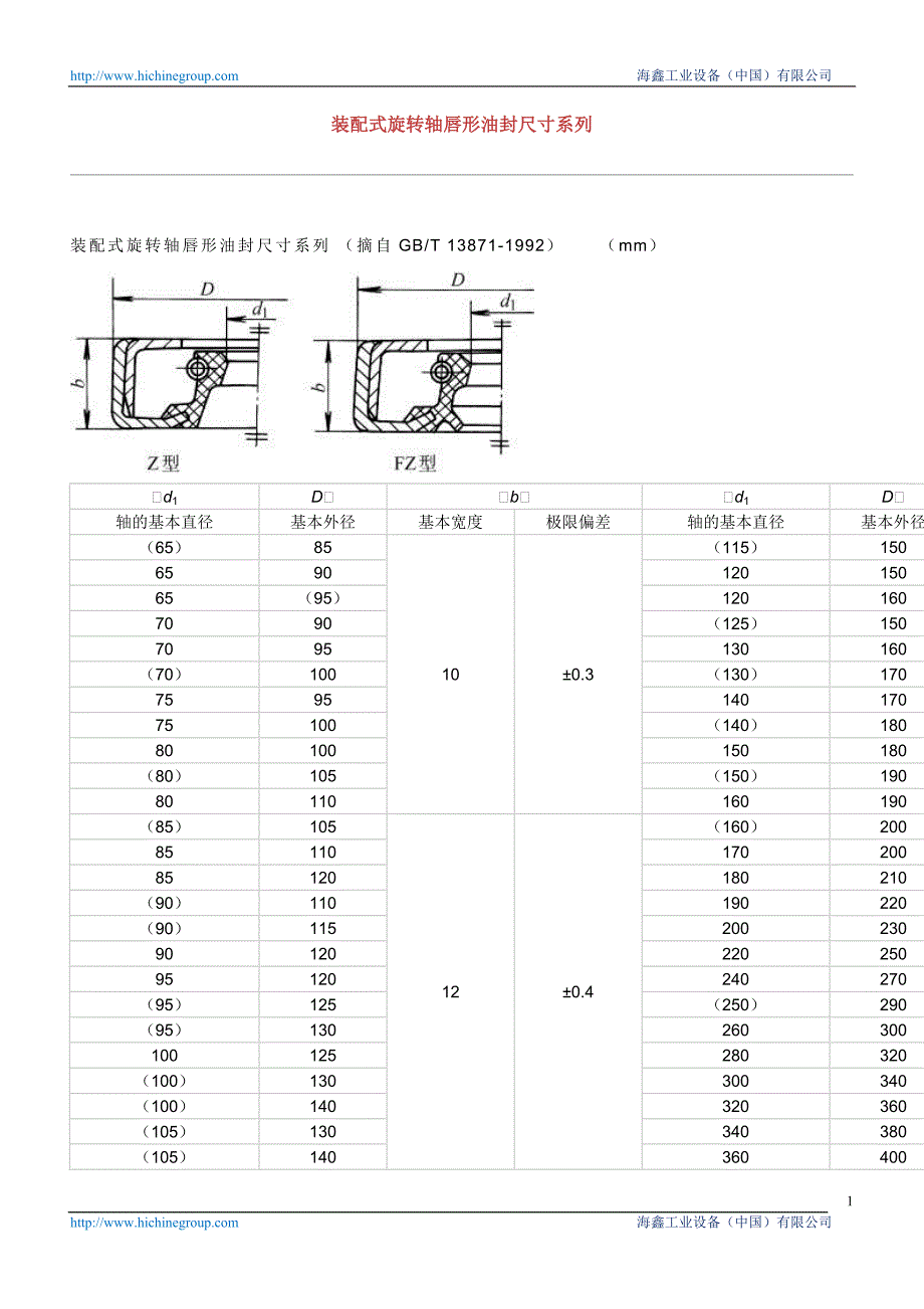 装配式旋转轴唇形油封尺寸系列_第1页