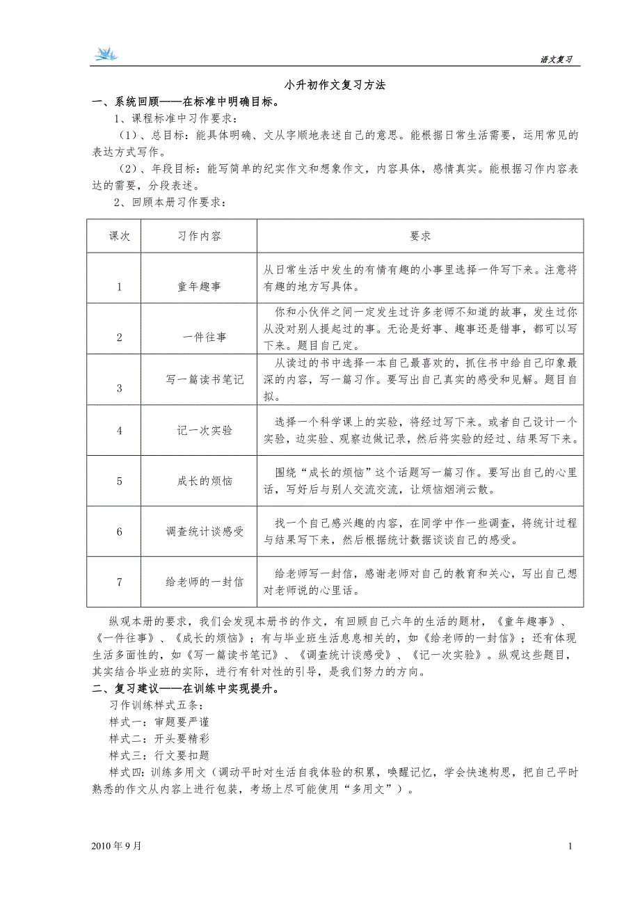 2011小升初语文作文复习方法_第1页
