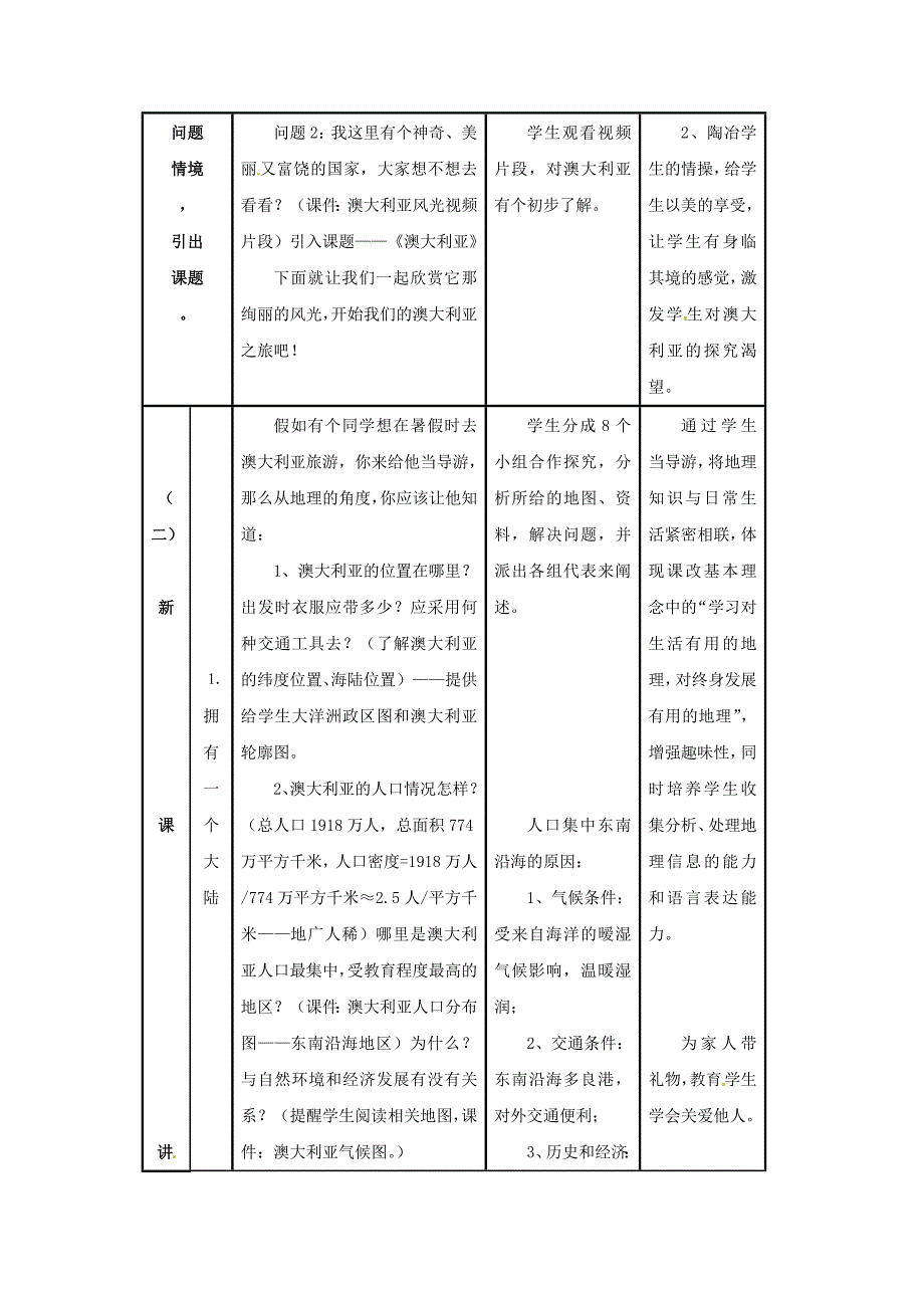 湘教版地理七下《澳大利亚》word说课教案【精品教案】_第4页