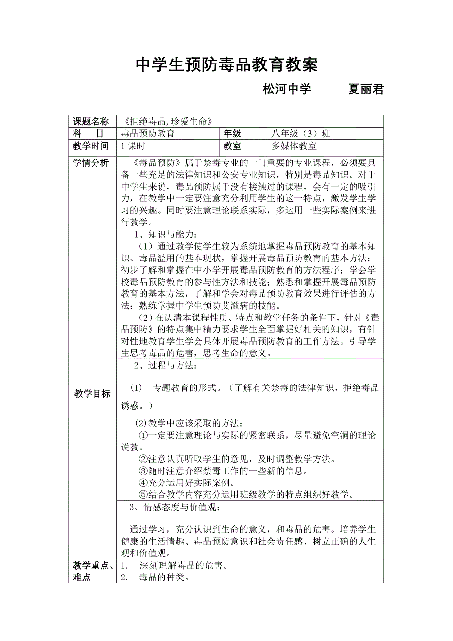 中学生预防毒品教育教案_第1页