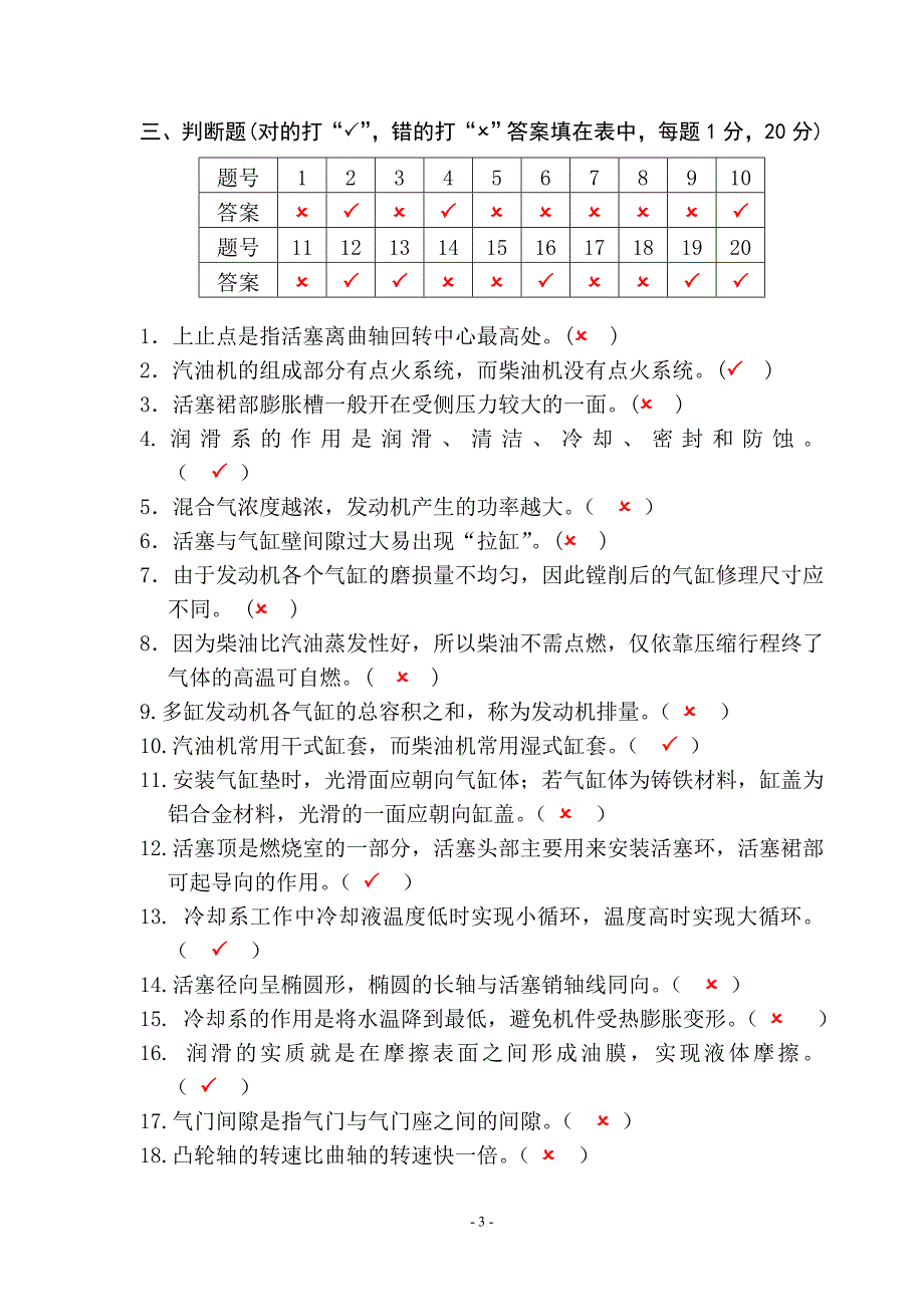 《汽车发动机构造与维修》 期终试题A答案_第3页