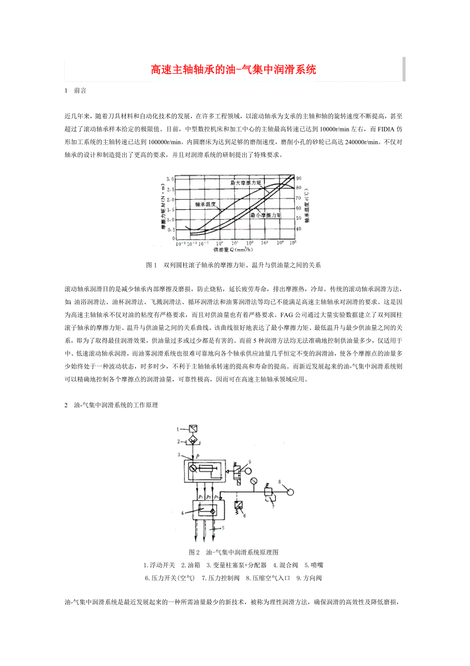 高速主轴轴承的油-气集中润滑系统_第1页