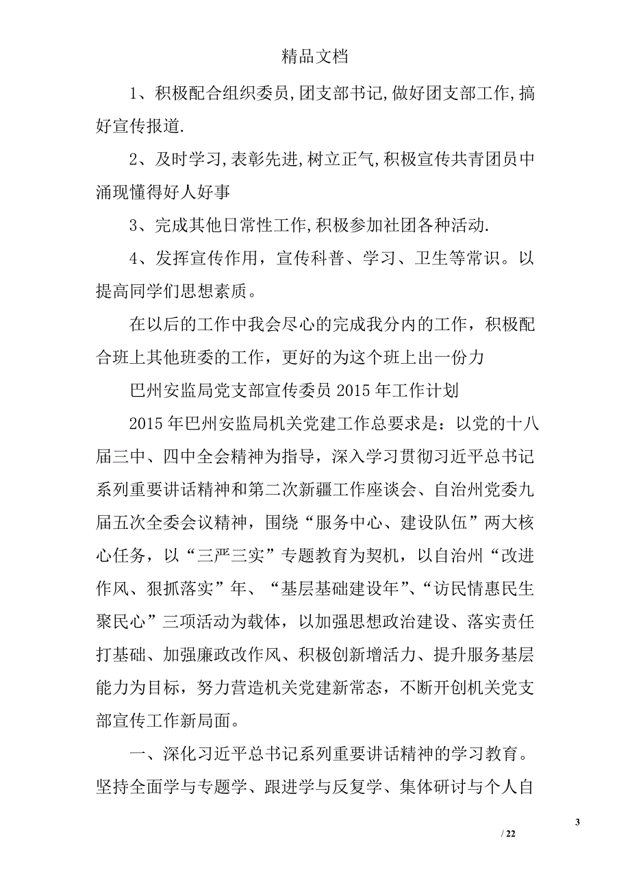 党宣传委员工作计划精选 _第3页